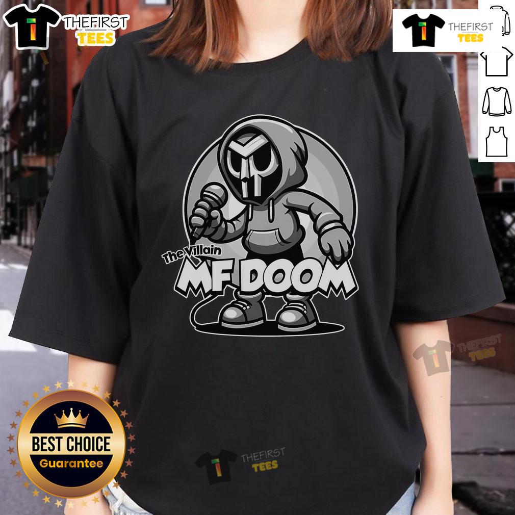 Premium MF Doom The Villain Ladies Tee featuring a stylish graphic design for fans of hip-hop and streetwear fashion.