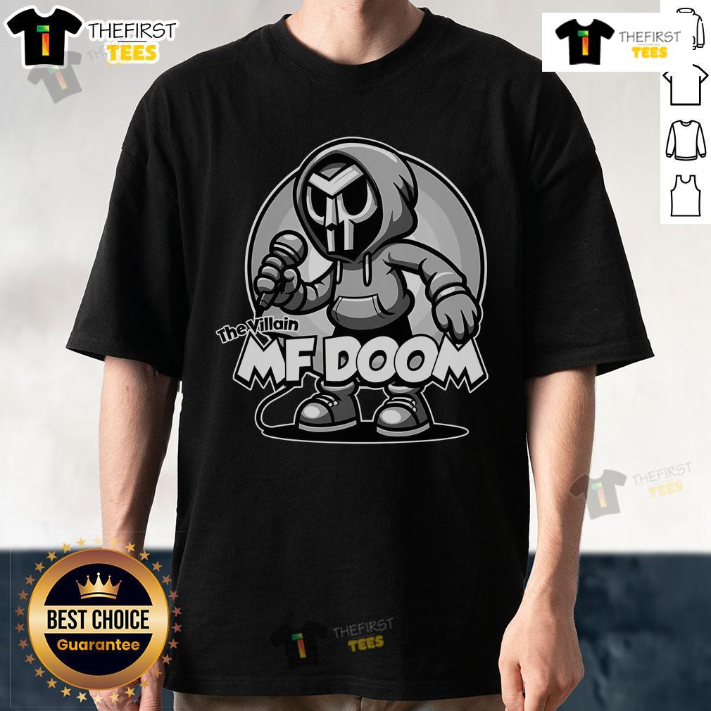 Alt Text: Premium MF Doom The Villain T-Shirt featuring a bold graphic design of the iconic rapper, perfect for fans and collectors.