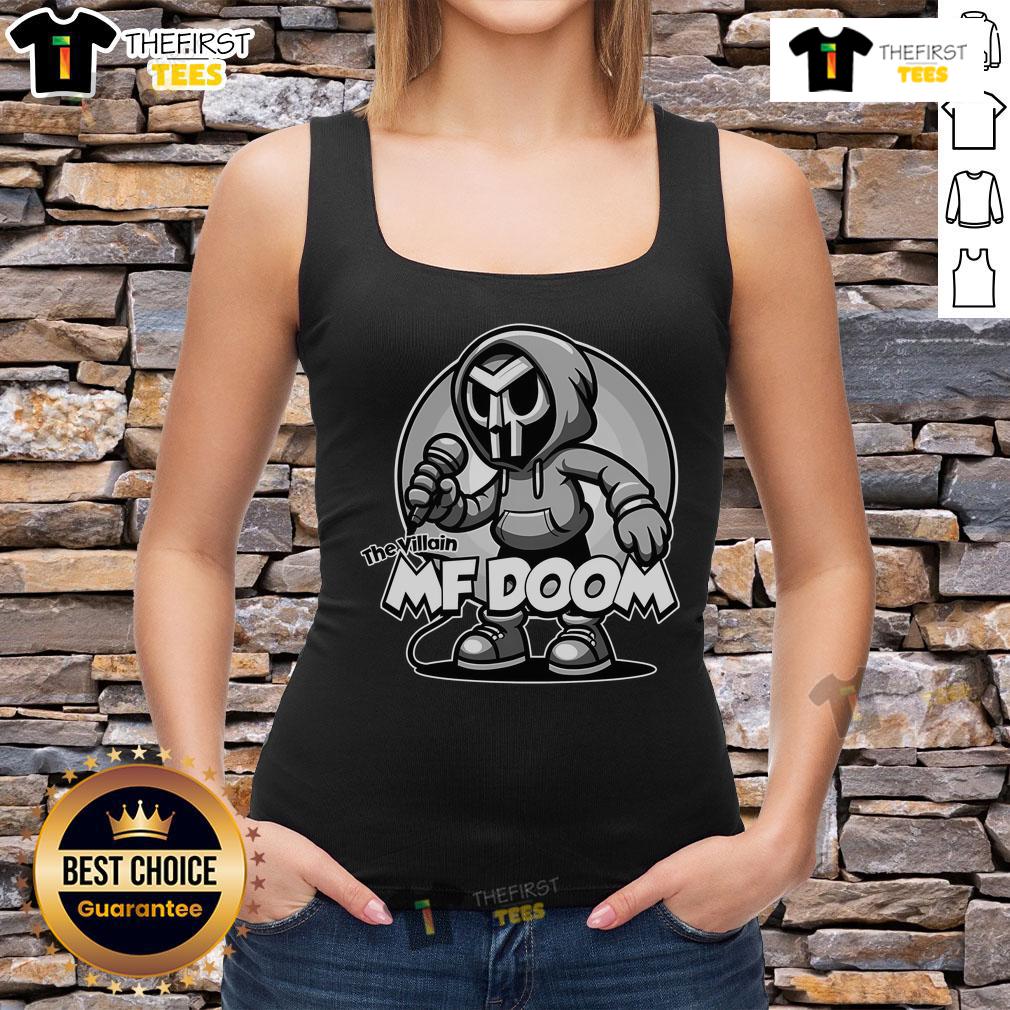 Premium MF Doom The Villain Tank Top featuring iconic graphic design, perfect for fans of hip-hop and streetwear style.
