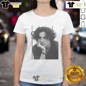 Stylish portrait of Timothe Chalamet on a ladies tee, perfect for fans of the actor and trendy fashion.