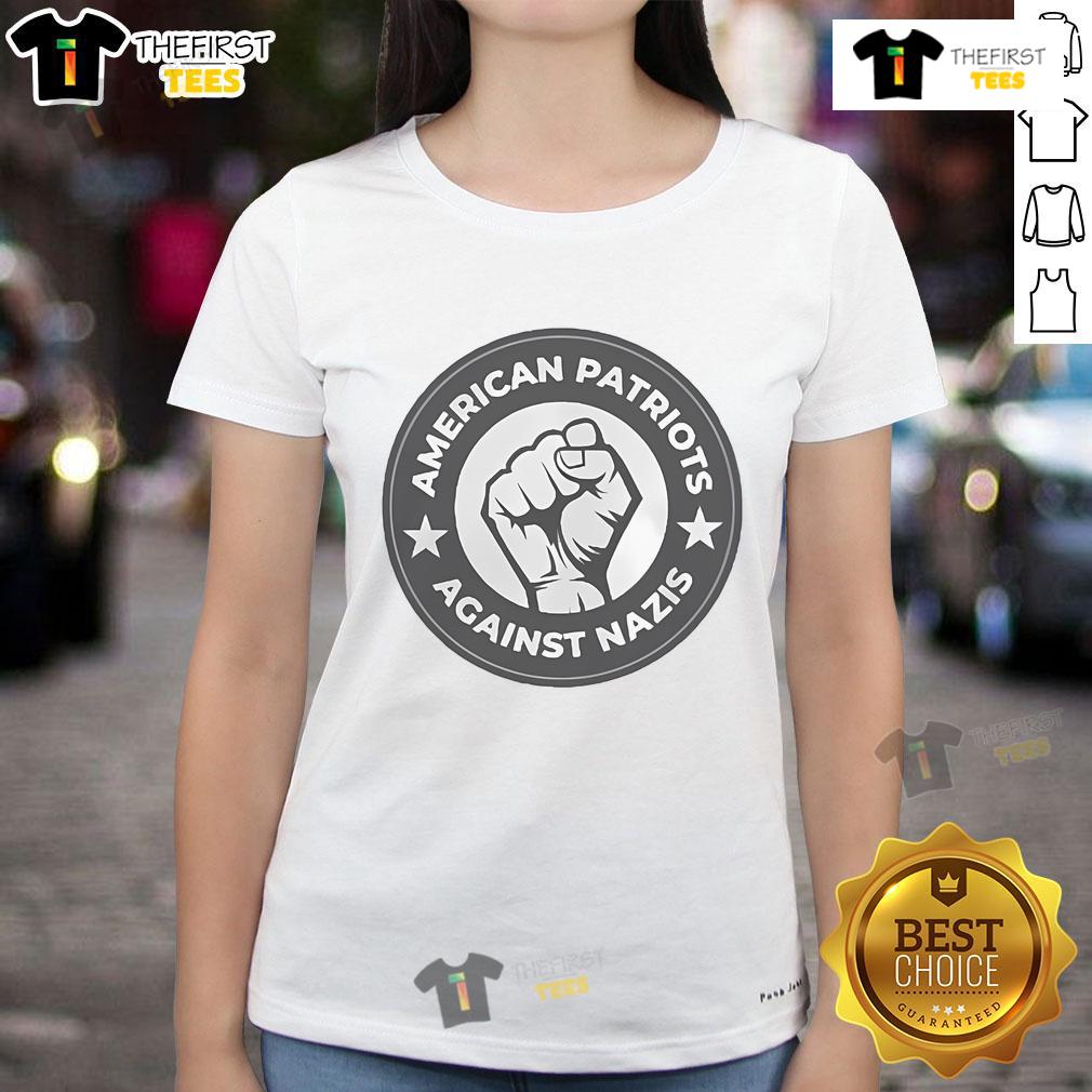Nice American Patriots Against Nazis Ladies Tee featuring a bold graphic design promoting patriotism and unity.