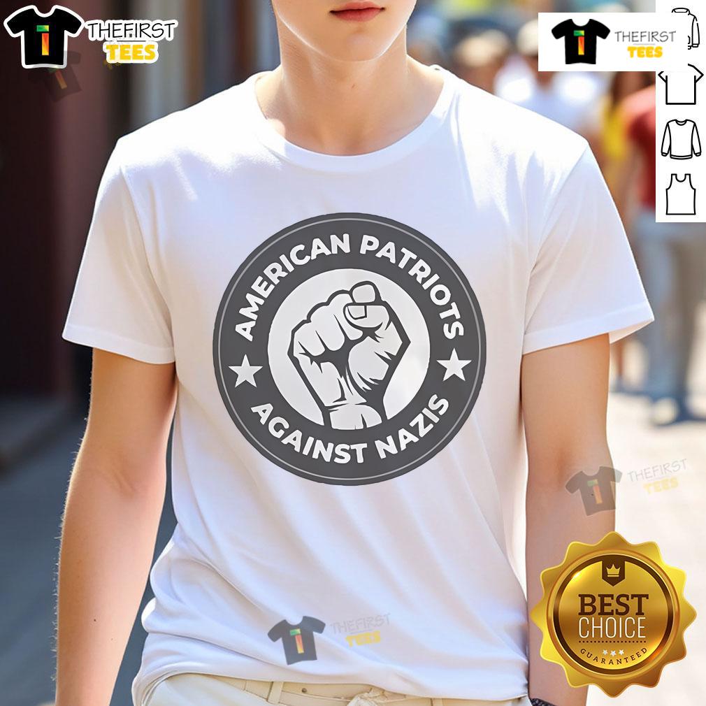 Nice American Patriots Against Nazis T-Shirt featuring bold graphics promoting unity and patriotism against hate.
