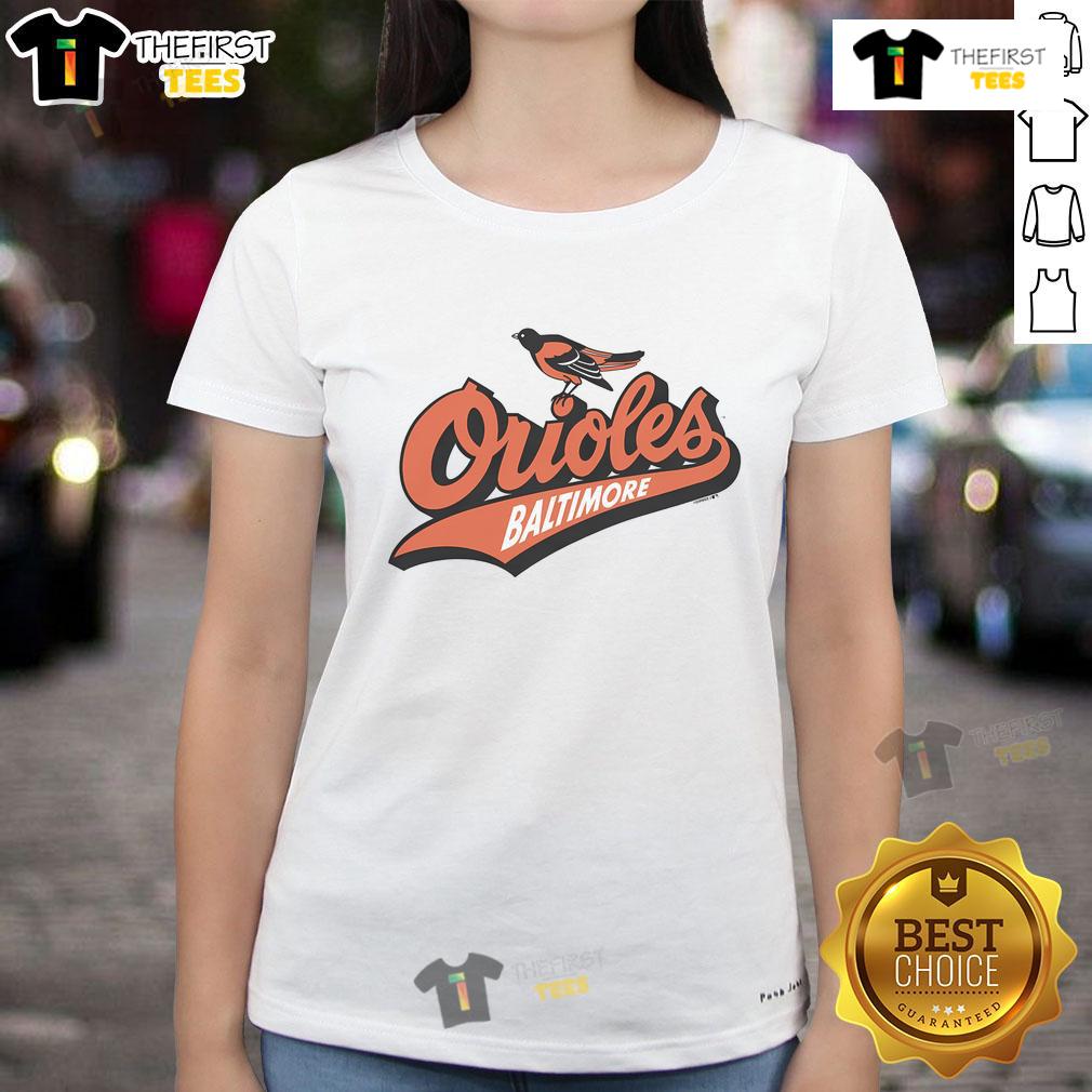 Alt Text: Nice Baltimore Orioles Homage gray tee for ladies featuring a stylish design celebrating the team.