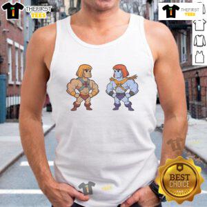 Nice He-Man and Faker tank top featuring vibrant graphics of the iconic characters for fans and collectors.