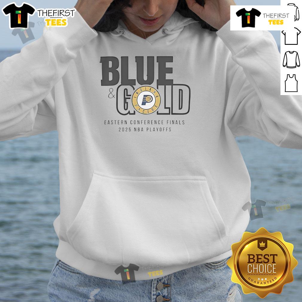 Nice Indiana Pacers blue and gold hoodie for 2025 NBA Eastern Conference Finals, showcasing team spirit and style.