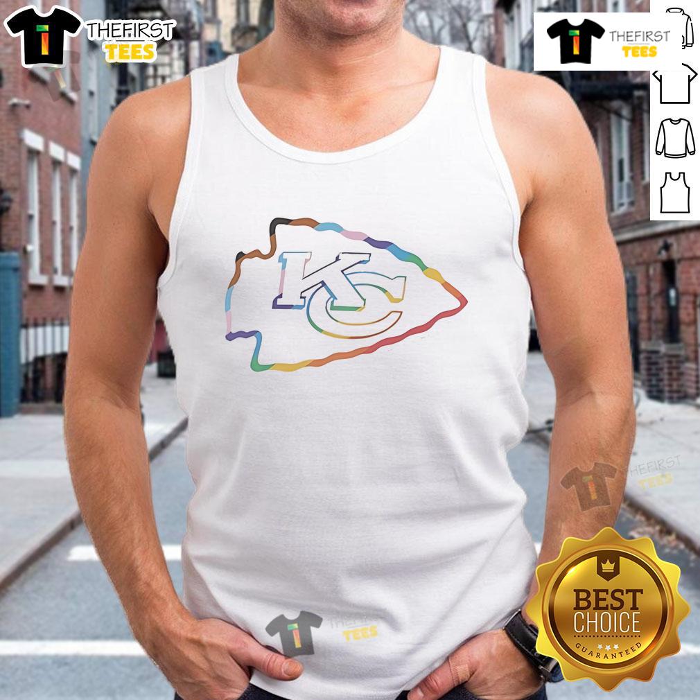 Alt Text: Pride tank top featuring the Kansas City Chiefs logo in vibrant colors, perfect for Chiefs fans and summer wear.