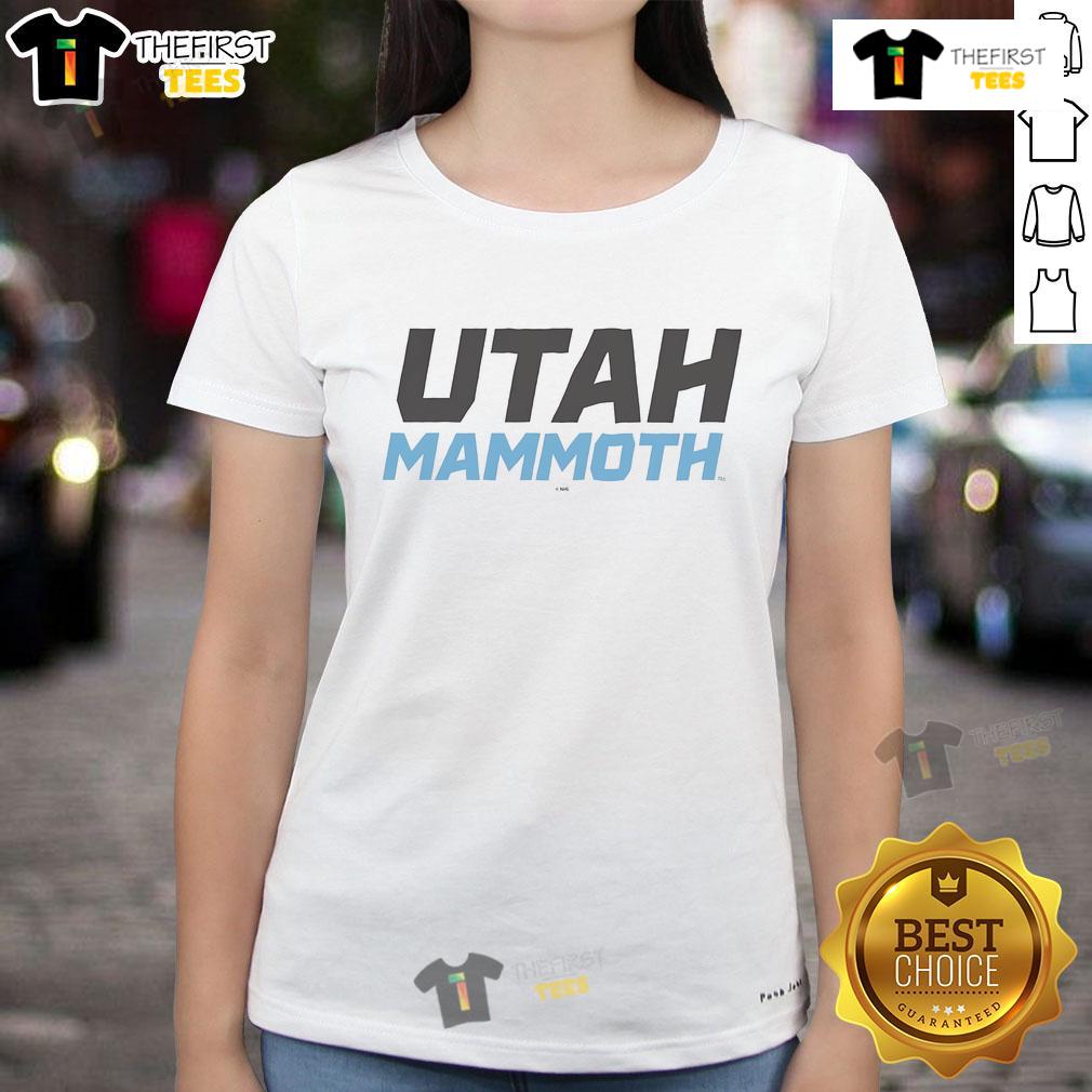 Nice Utah Mammoth Wordmark Logo on a stylish ladies tee, perfect for casual wear and showcasing Utah pride.