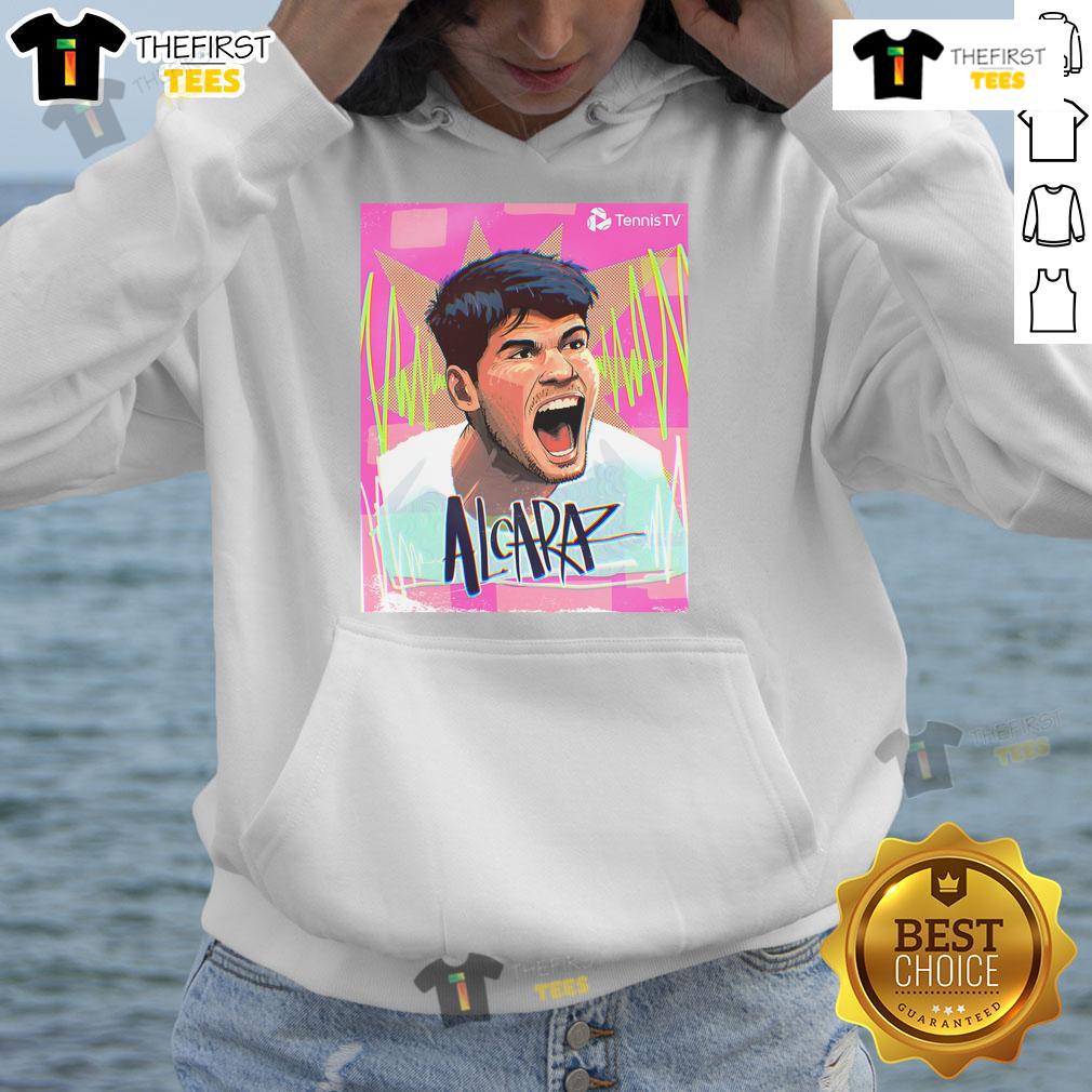 Carlos Alcaraz celebrates winning the 2025 Italian Open in Rome, wearing the official ATP Masters 1000 champion hoodie.
