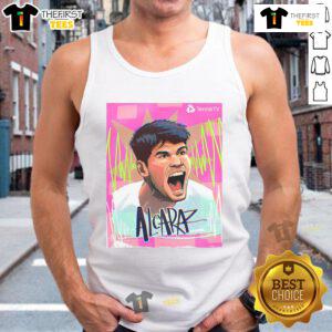 Carlos Alcaraz celebrates winning the 2025 Italian Open in Rome, wearing a tank top, ATP Masters 1000 Champion.