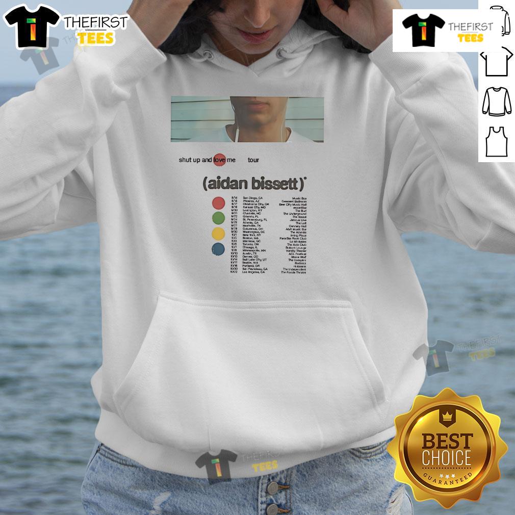 Official Aidan Bissett Shut Up And Love Me Tour 2025 Hoodie featuring a stylish design for fans and concert-goers.