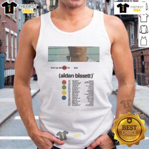 Aidan Bissett Shut Up and Love Me Tour 2025 tank top featuring vibrant graphics and artist branding.