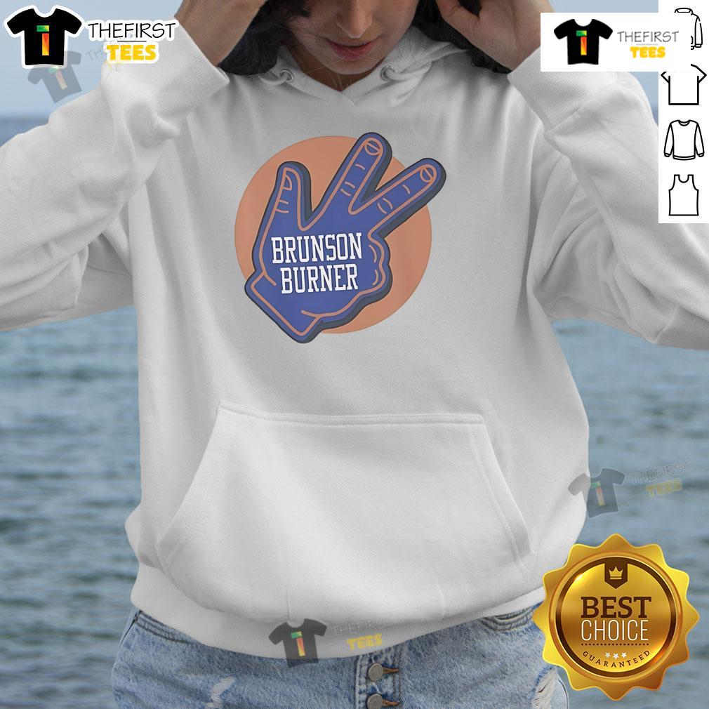 Official Brunson Burner New York Knicks Hoodie in blue, showcasing team logo and stylish design for fans.