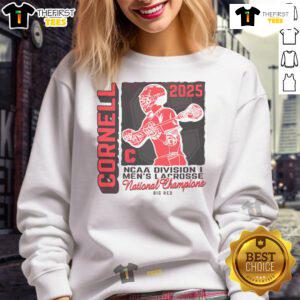 Alt Text: Official Cornell Big Red NCAA National Champions sweatshirt featuring the team logo and vibrant red color.