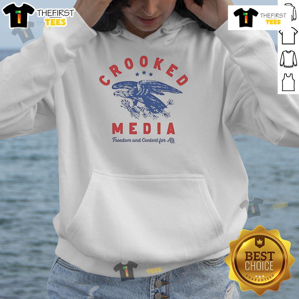 Alt Text: Official Crooked Eagle Media hoodie featuring Freedom and Content for All slogan in bold design.