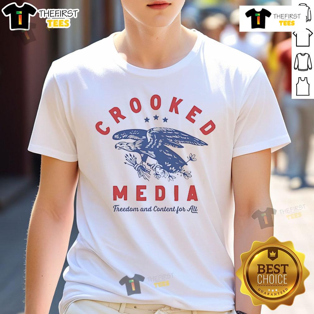 Official Crooked Eagle Media Freedom and Content For All T-Shirt featuring unique design promoting media freedom.