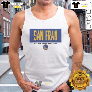 Official Golden State Warriors San Fran Crossbar Tank Top featuring team colors and logo, perfect for fans.