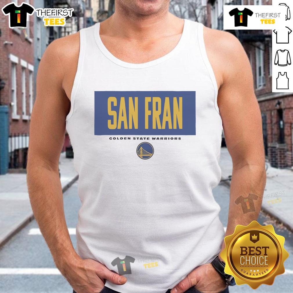 Official Golden State Warriors San Fran Crossbar Tank Top featuring team colors and logo, perfect for fans.