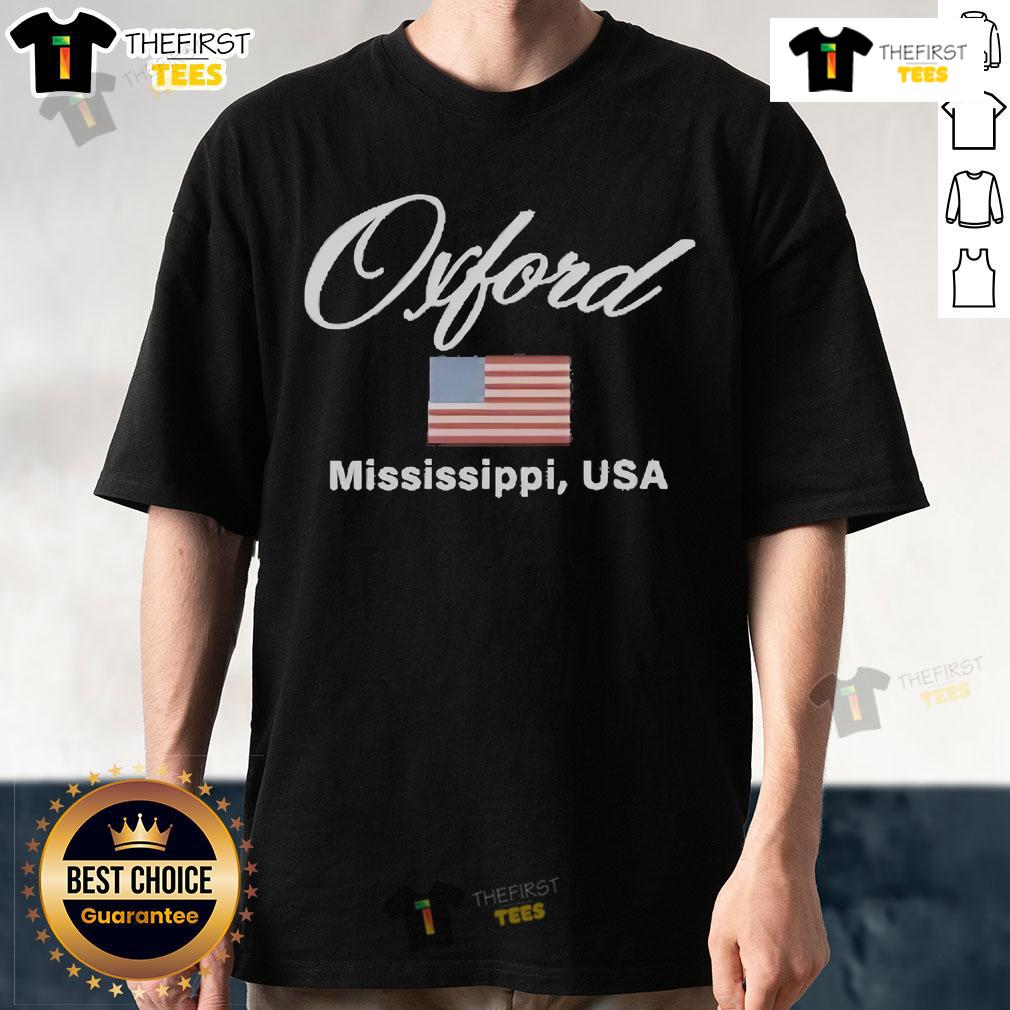 Alt Text: Official Ole Miss Oxford Vintage Flag Embroidered T-Shirt featuring iconic design and vibrant colors for fans.