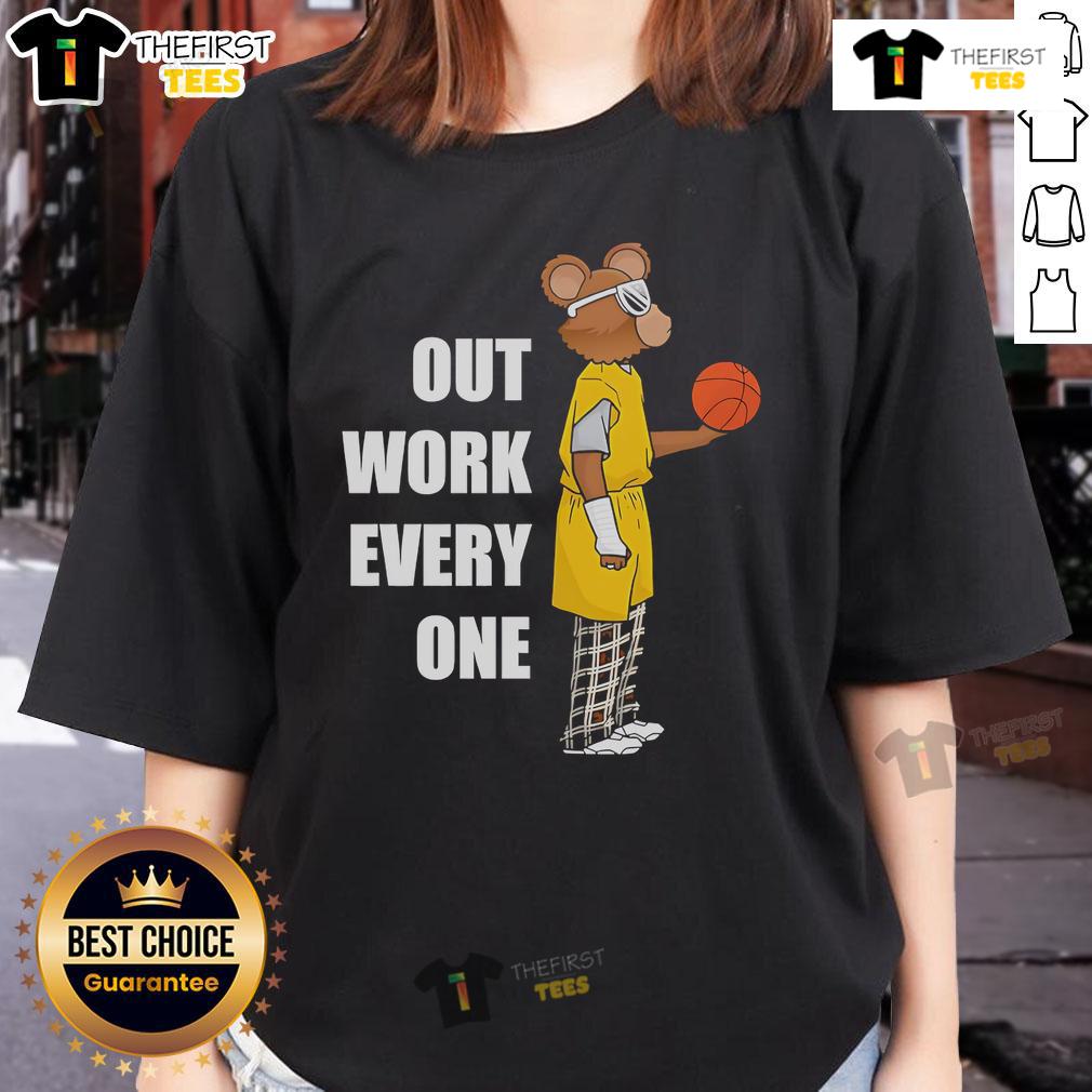 Official Outwork Everyone Bear Basketball Ladies Tee featuring a stylish bear graphic perfect for sports enthusiasts.