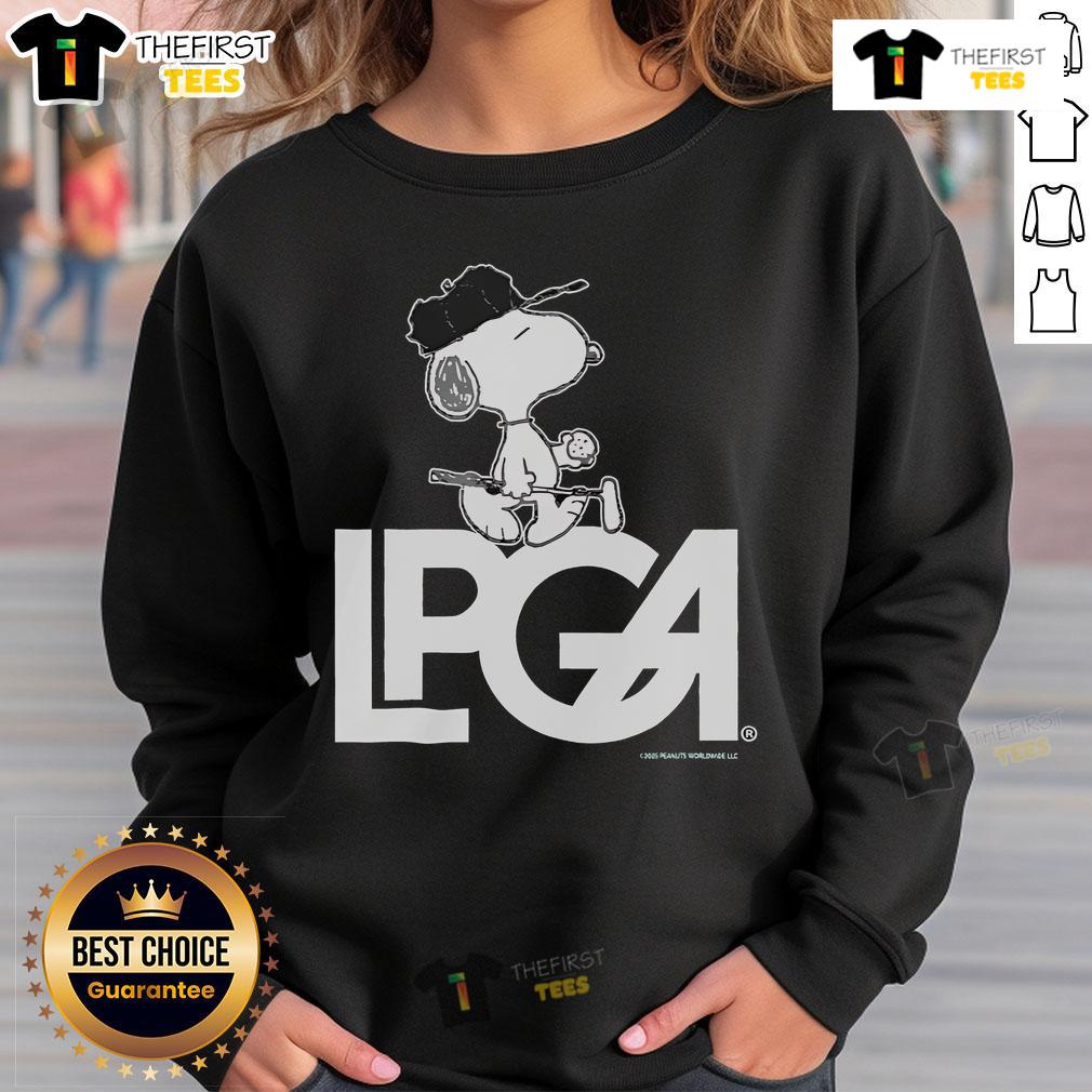 Alt Text: Official Peanuts X LPGA Snoopy sweatshirt featuring a playful Snoopy design, perfect for fans and golf enthusiasts.