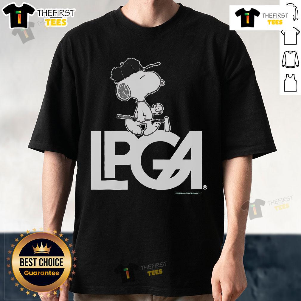 Official Peanuts X LPGA Snoopy T-Shirt featuring a playful Snoopy design, perfect for golf fans and Peanuts enthusiasts.