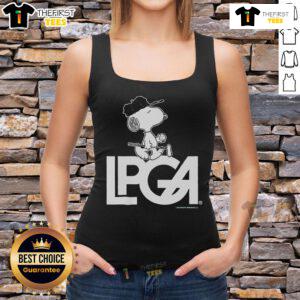 Official Peanuts X LPGA Snoopy Tank Top featuring a playful Snoopy graphic, perfect for golf enthusiasts and fans alike.