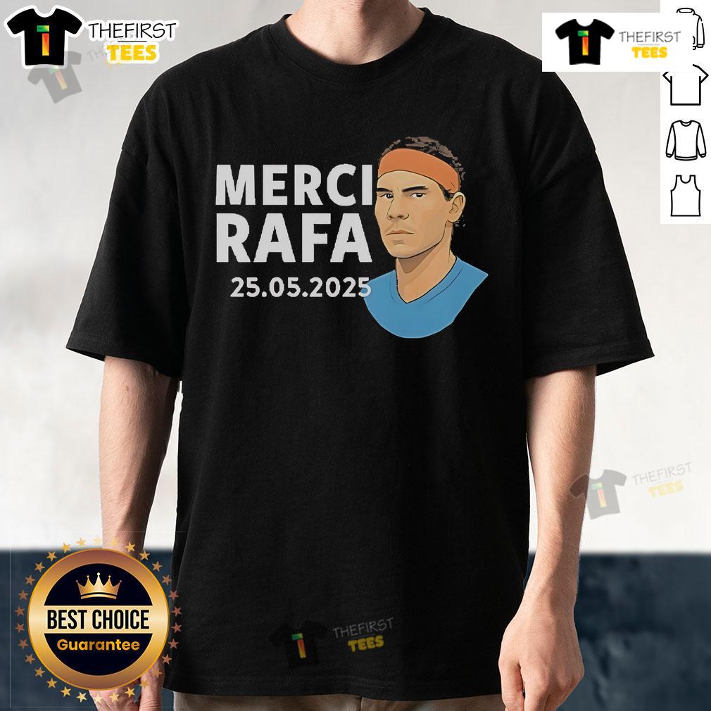 Official Roland Garros Merci Rafa T-Shirt featuring a stylish design celebrating Rafael Nadal's legacy in tennis.