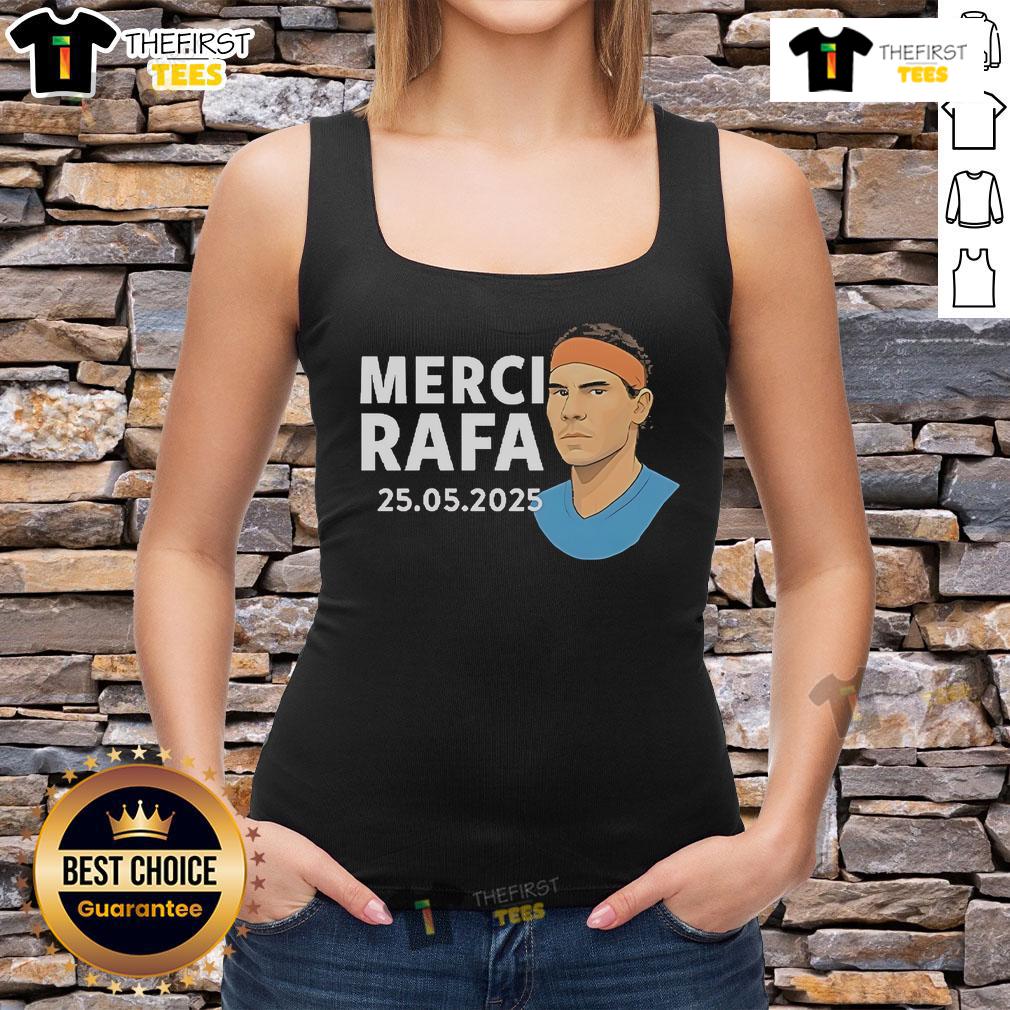 Alt Text: Official Roland Garros Merci Rafa tank top featuring a stylish design, perfect for tennis fans and sports enthusiasts.