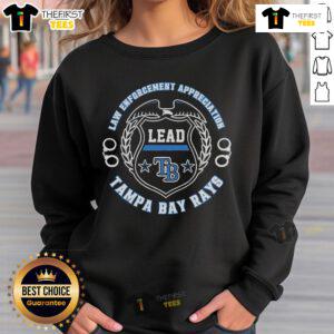 Official Tampa Bay Rays Law Enforcement Appreciation Day 2025 sweatshirt featuring team logo and special design.