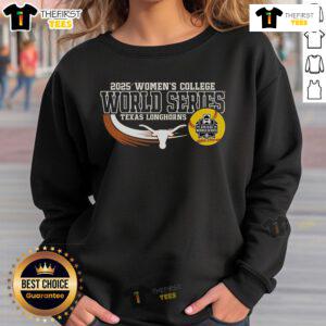 Official Texas Longhorns women's softball 2025 CWS Bound sweatshirt featuring team colors and logo.