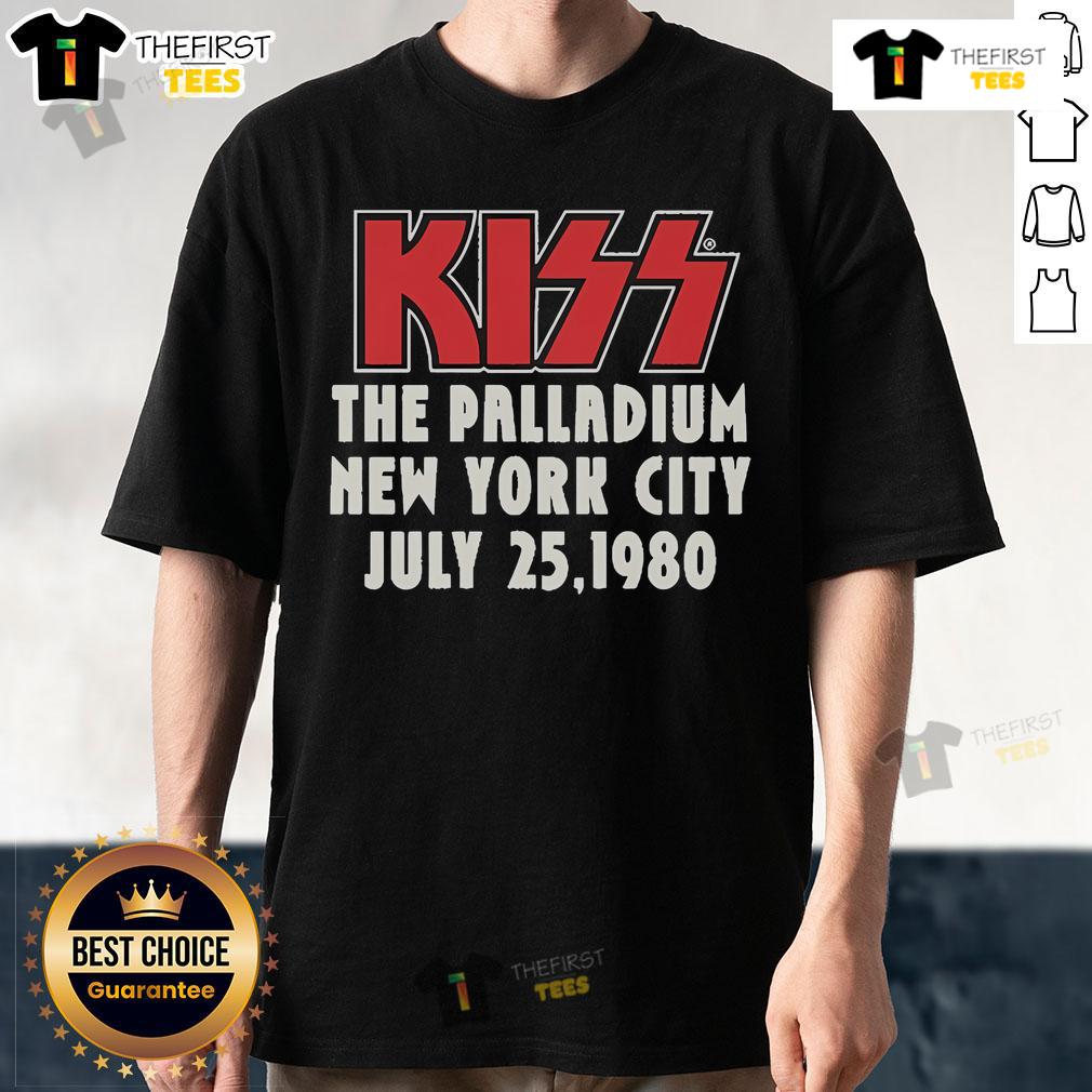 Alt Text: Official The Palladium Kiss T-Shirt from July 25, 1980, New York City featuring iconic rock band design.