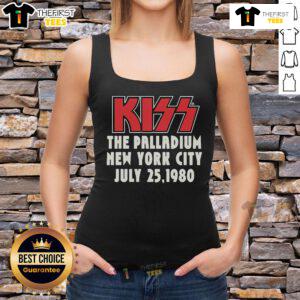 Official Palladium tank top from Kiss concert in New York City, July 25, 1980, showcasing iconic band graphics.