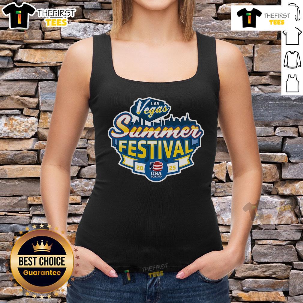 Alt Text: Official USA Boxing 2025 Las Vegas Summer Festival tank top featuring vibrant design and logo for boxing enthusiasts.