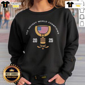 Alt Text: Official USA Hockey Ice Hockey World Champions 2025 sweatshirt featuring team colors and logo.
