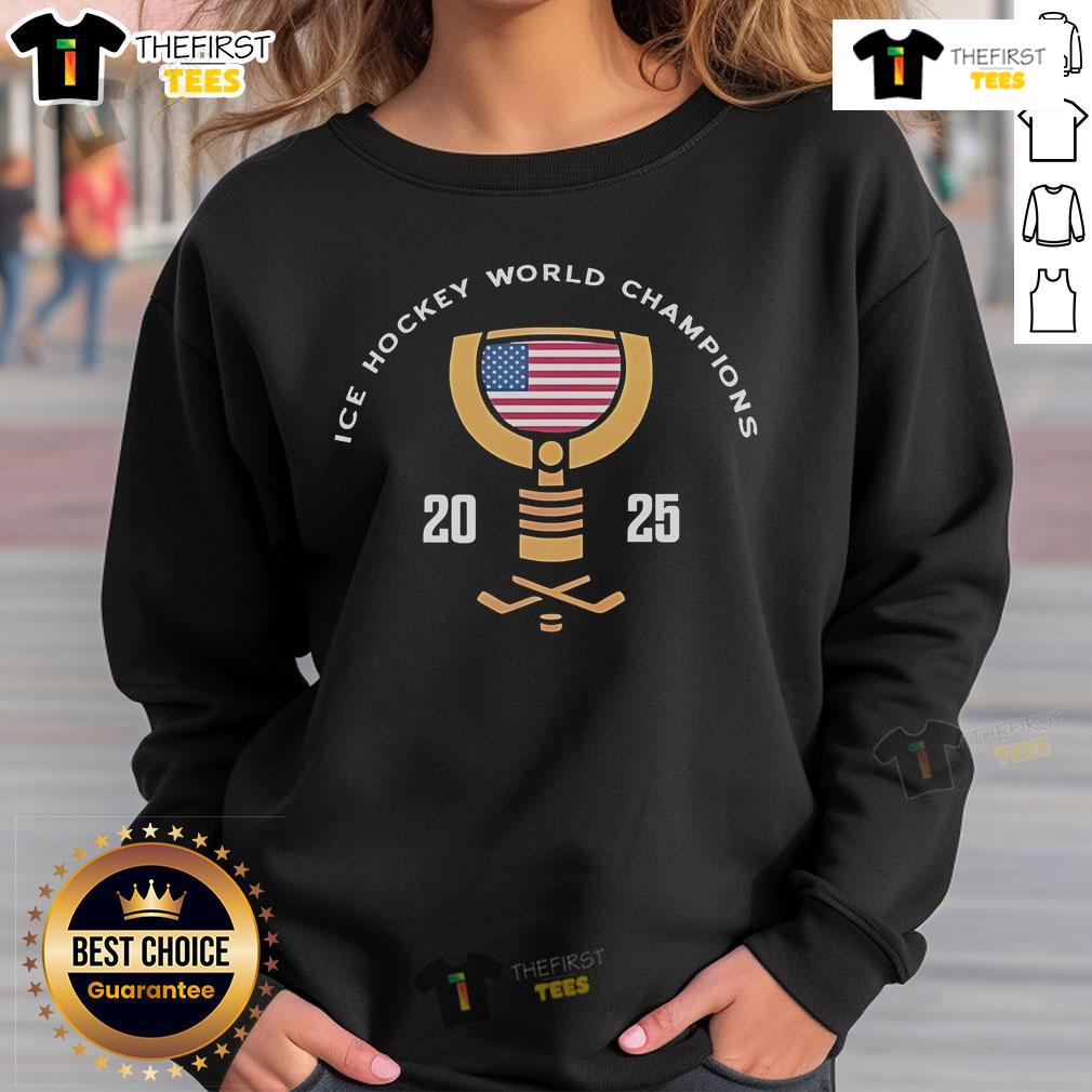 Alt Text: Official USA Hockey Ice Hockey World Champions 2025 sweatshirt featuring team colors and logo.