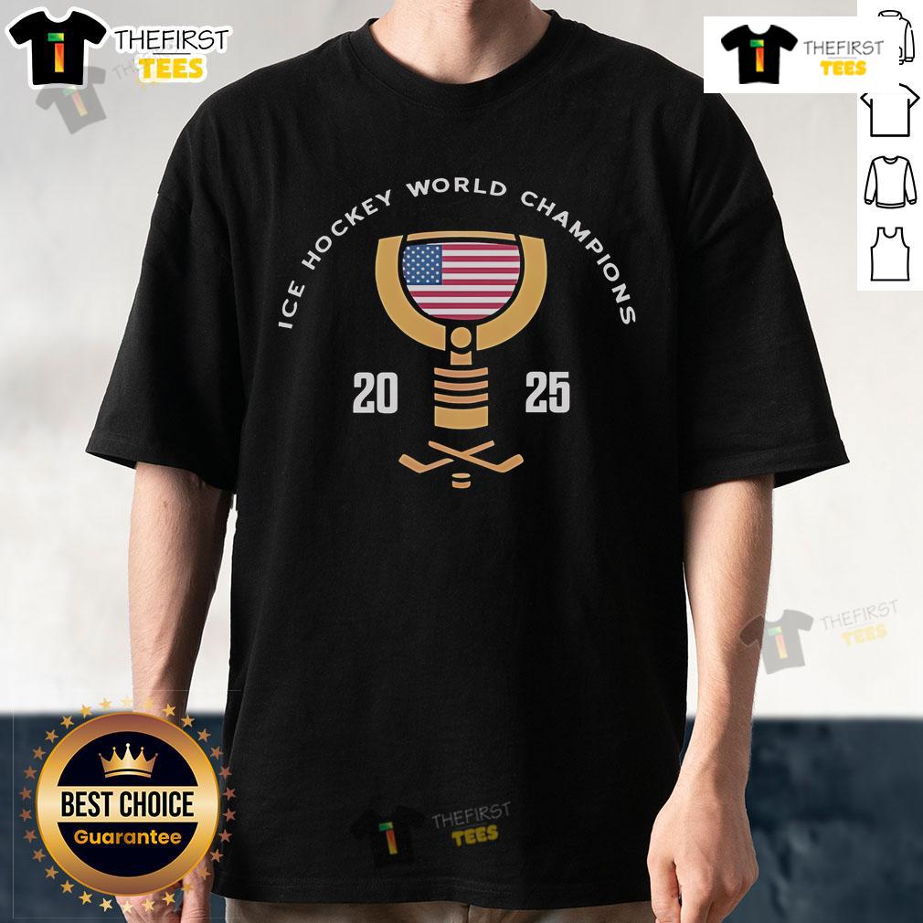 Official USA Hockey Ice Hockey World Champions 2025 T-shirt featuring vibrant graphics and team colors for fans.