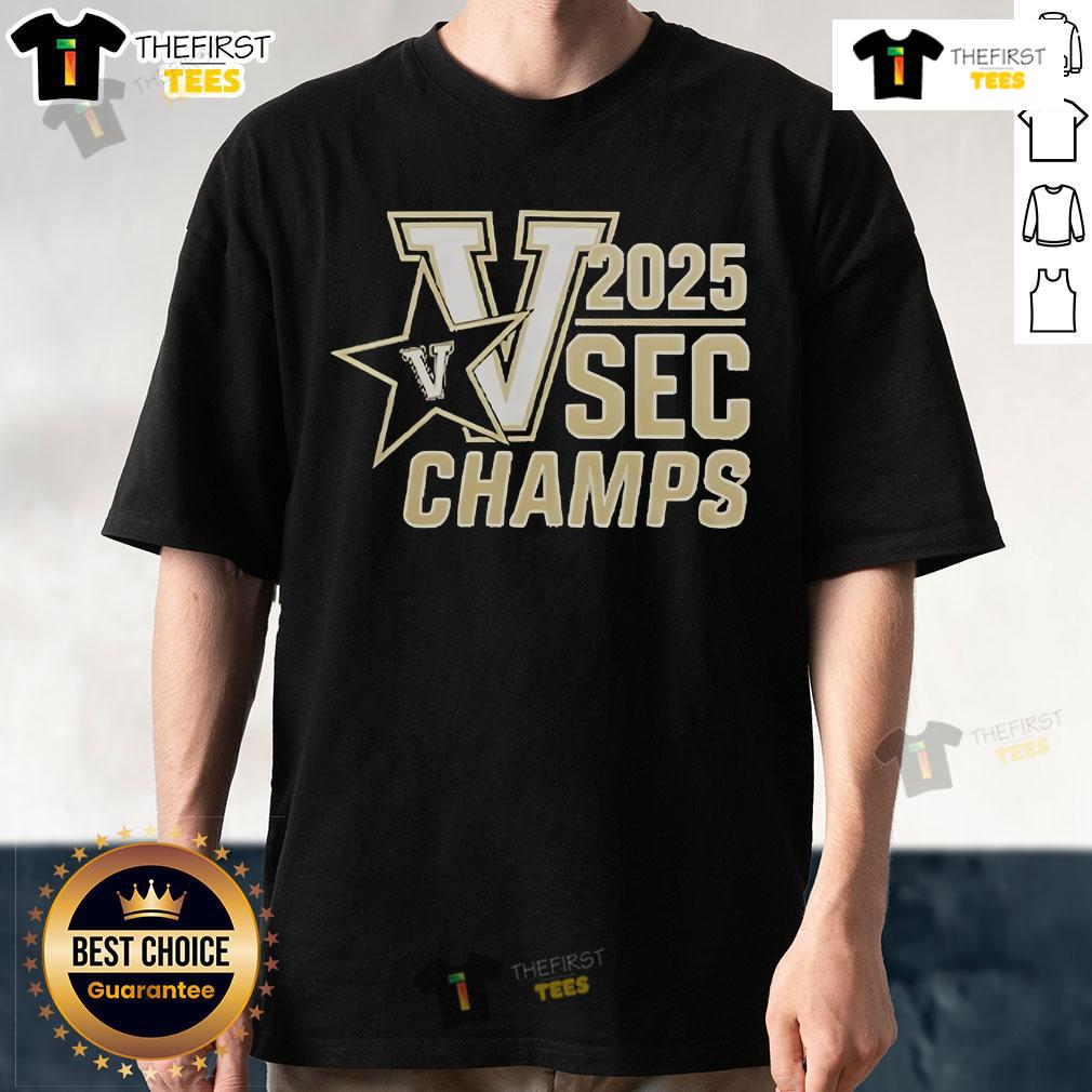 Official Vanderbilt Baseball 2025 SEC Champions T-Shirt featuring team logo and championship graphics in team colors.