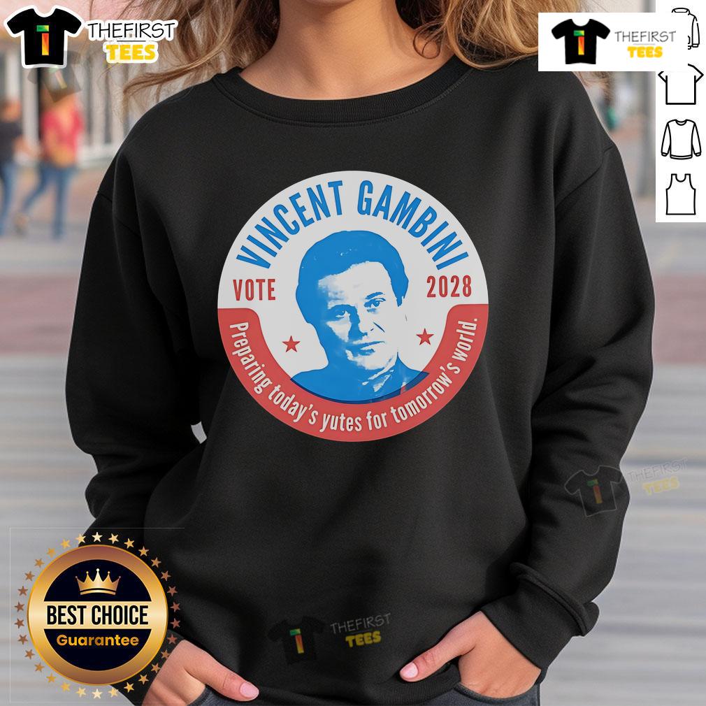 Official Vincent Gambini 2028 Sweatshirt featuring a stylish design and vibrant colors, perfect for fans and casual wear.