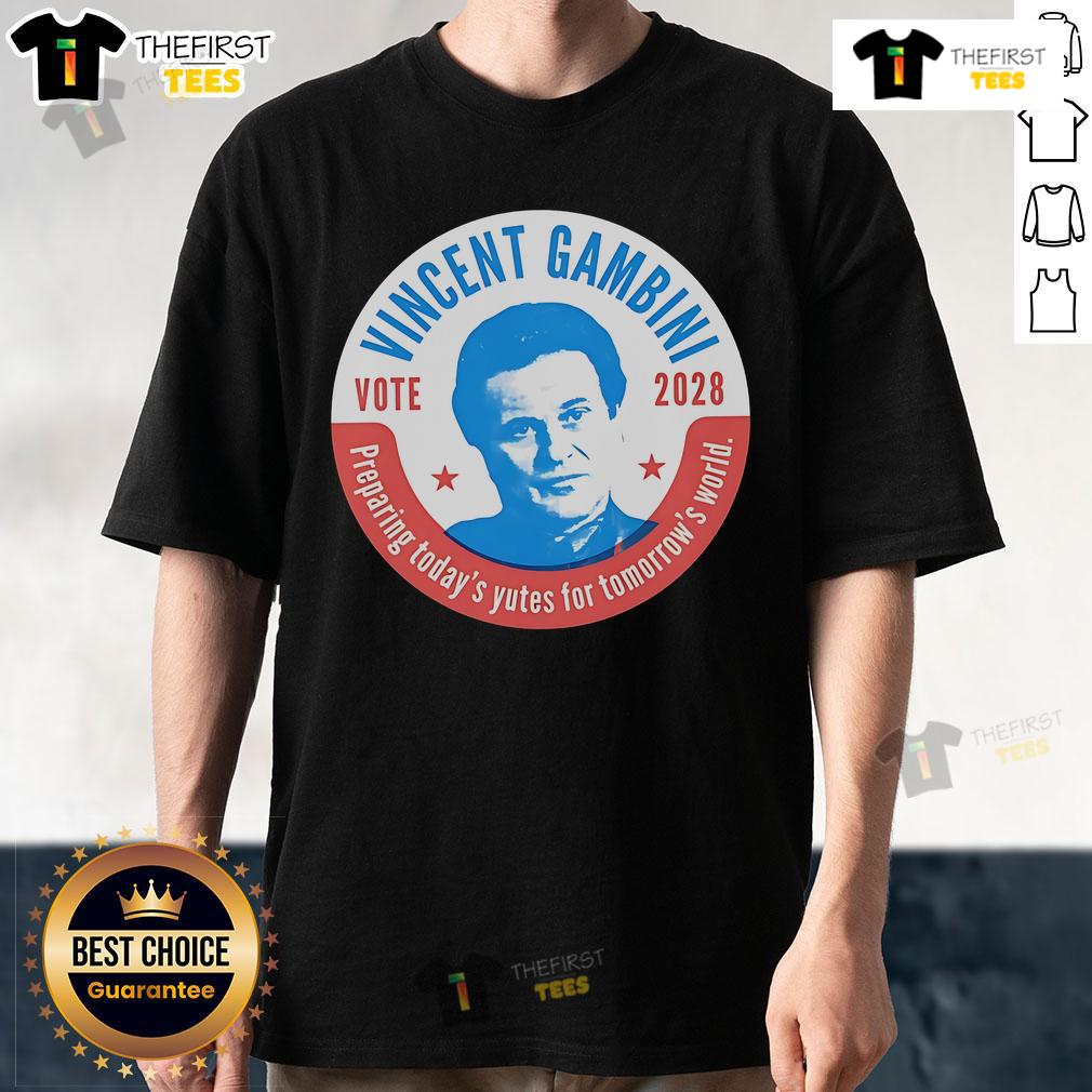 Official Vincent Gambini 2028 T-Shirt featuring a stylish design, perfect for supporters of the campaign.