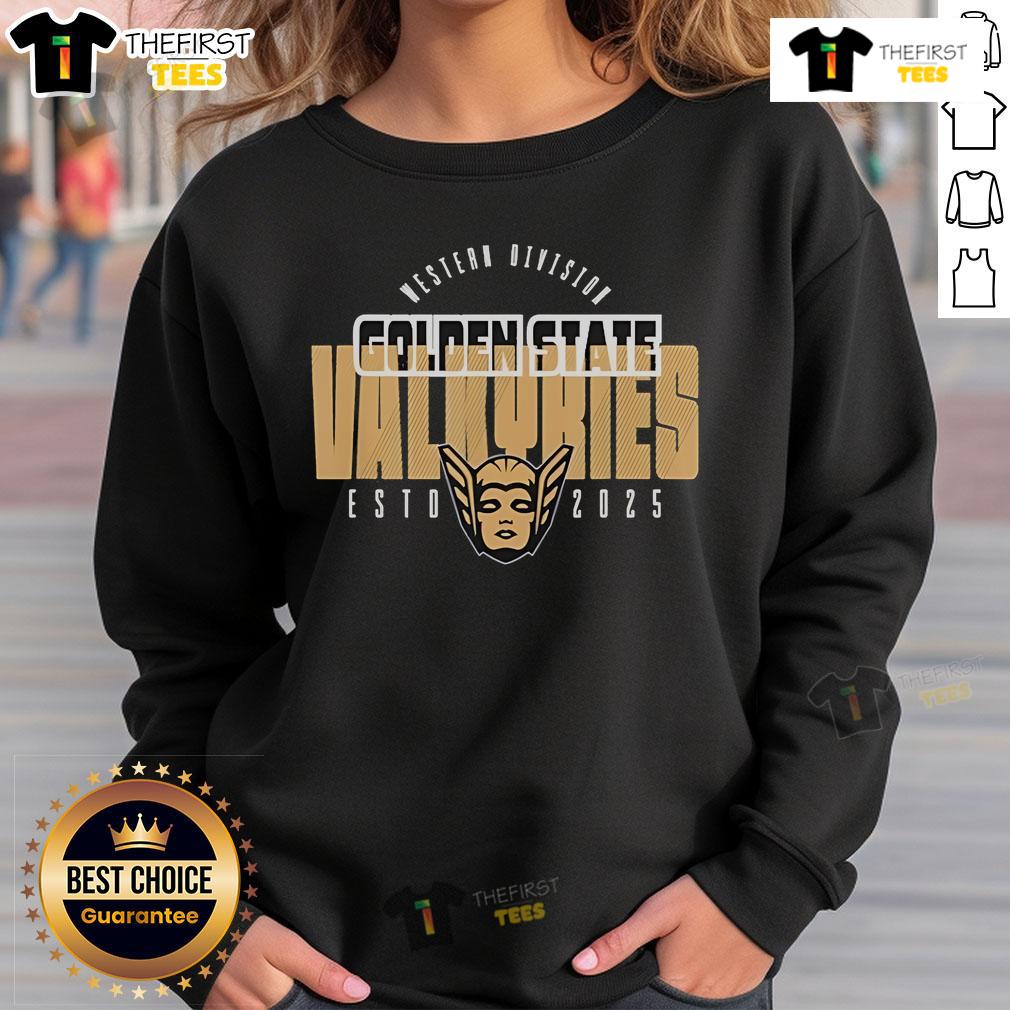 Alt Text: Official WNBA Golden State Valkyries Block City 2025 sweatshirt featuring team colors and logo, perfect for fans.
