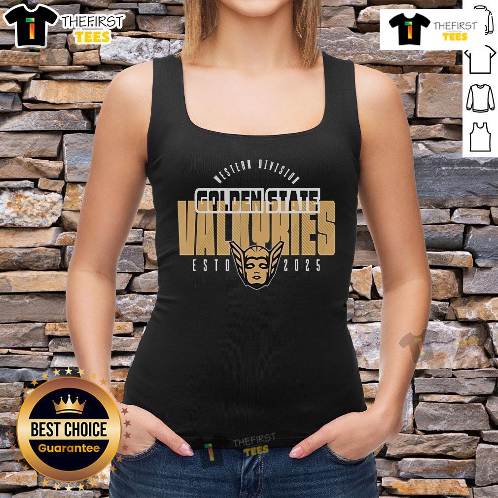 Official WNBA Golden State Valkyries Block City 2025 tank top featuring vibrant team colors and logo for sports fans.