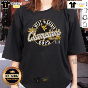 Official West Virginia Baseball Regular Season XII Champions 2025 Ladies Tee showcasing team pride and sportswear style.