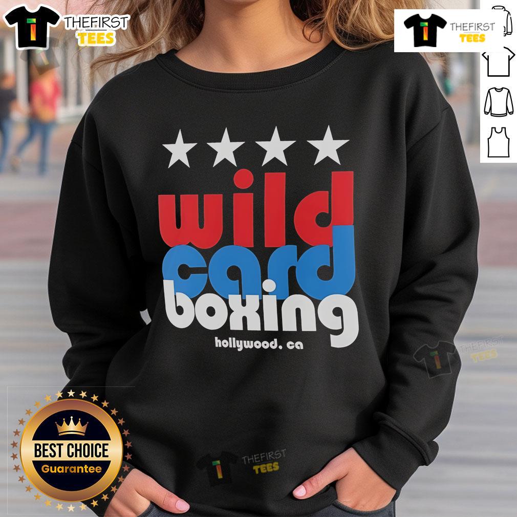 Alt Text: Official Wild Card Boxing Hollywood sweatshirt featuring a stylish design perfect for boxing fans and athletes.
