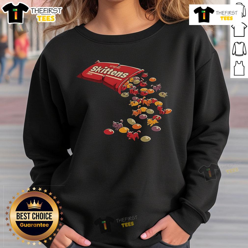 Cute candy cat sweatshirt featuring original skittens design, perfect for cat lovers and cozy fashion enthusiasts.