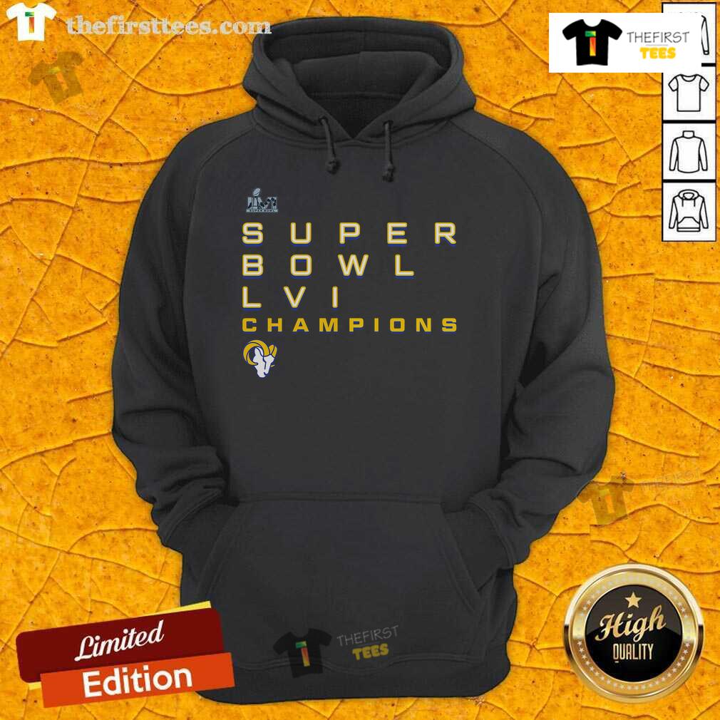 Alt Text: Premium Los Angeles Rams Super Bowl LVI Champions hoodie featuring team logo and championship graphics.