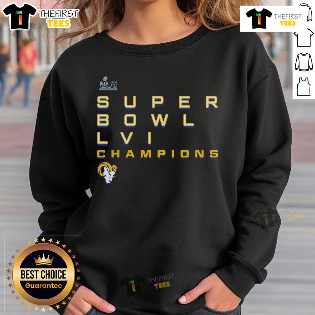 Premium Los Angeles Rams Super Bowl LVI Champions sweatshirt featuring vibrant team colors and logo.