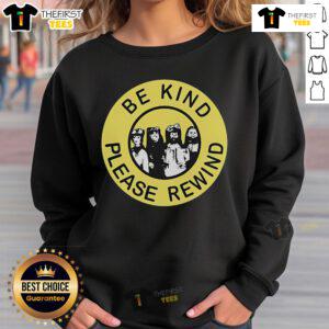 Alt Text: Top Be Kind Please Rewind Puppet Combo Sweatshirt featuring retro design and cozy fit for fans of vintage gaming.