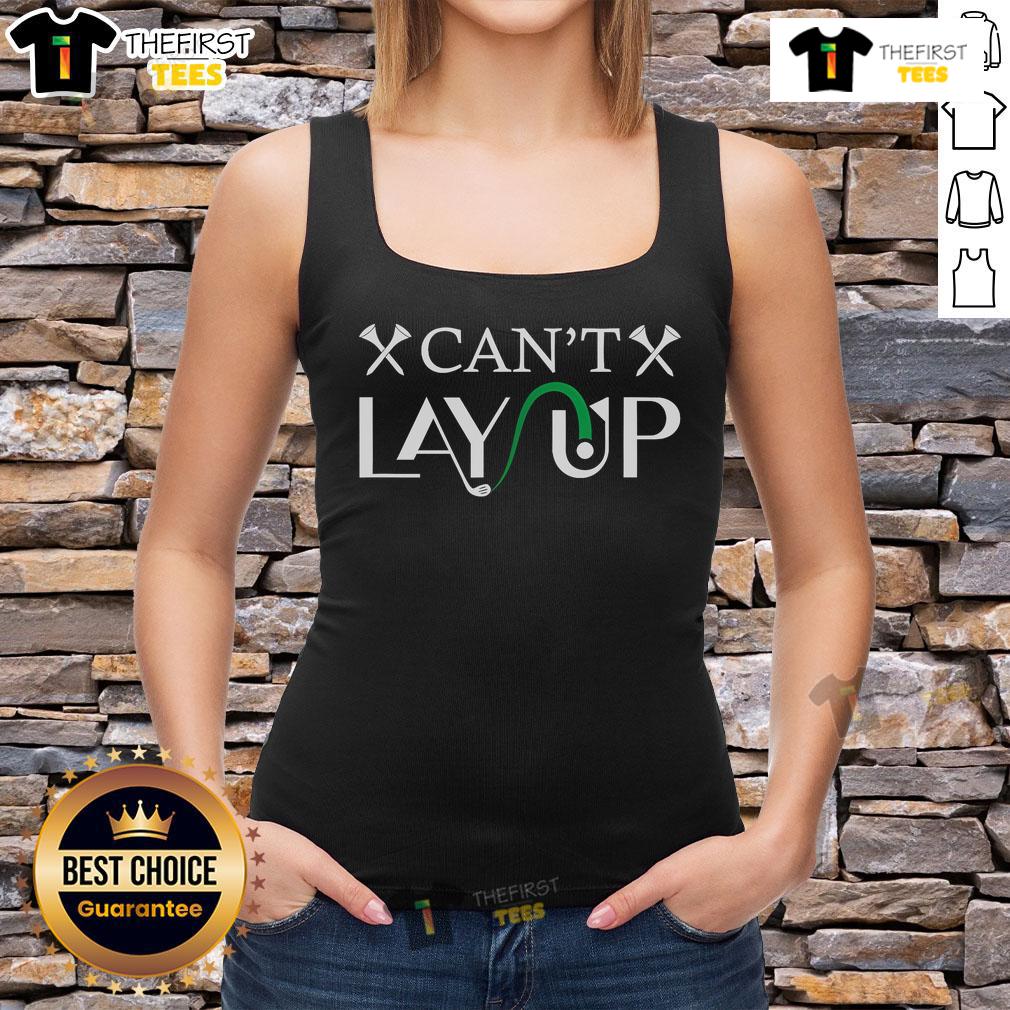 Top Cant Lay Up Golf logo tank top featuring a stylish design for golf enthusiasts, perfect for warm weather.