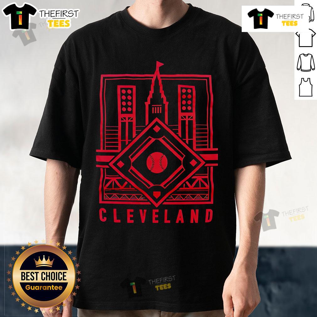Top Cleveland Baseball Diamond Linework T-Shirt featuring a stylish design perfect for baseball fans and casual wear.