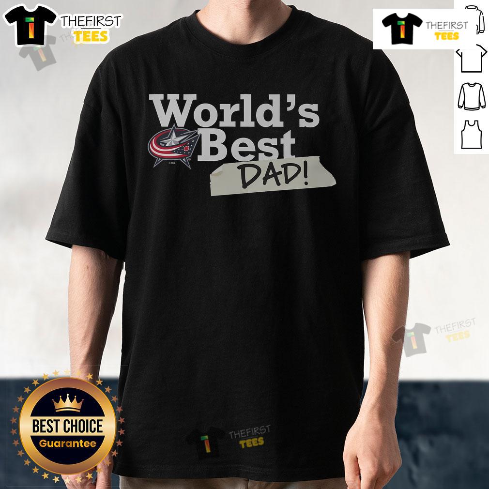 Alt Text: Top Columbus Blue Jackets World's Best Dad T-Shirt featuring team colors and logo, perfect gift for hockey dads.